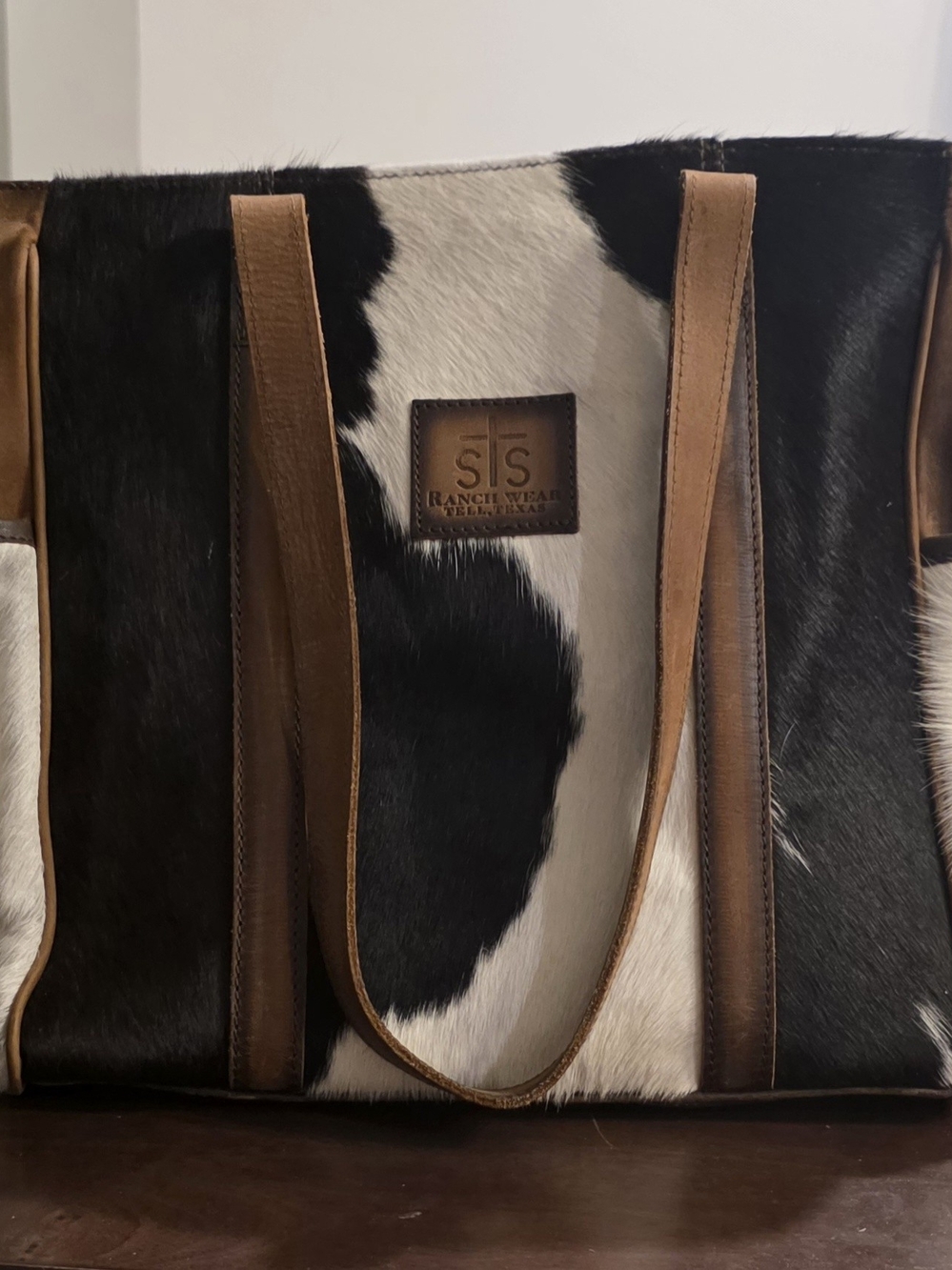 STS Ranchwear Black & White Cowhide Tote w/ Brown Leather Trim Plus STS wallet